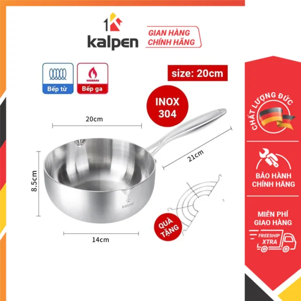 Chảo INOX 304 Cao Cấp 5 Lớp Liền Khối KALPEN Lager Size 18-28cm